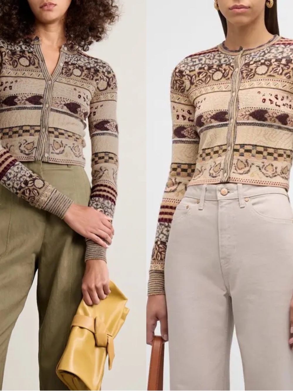 Ulla Johnson Liza Valerian Knit Patterned Tan Cardigan Sweater Size XL